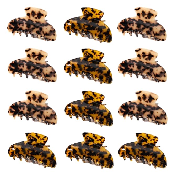 12 Pcs Large Acrylic Hair Claw Clips for Women Cute Non-slip Hold Jaw Clamps Bulk for Thick or Thin Hair French Barrettes Accessories (Leopard Print Style)