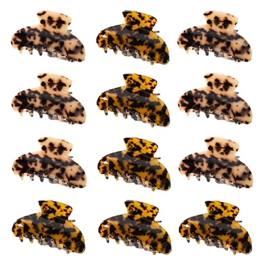 12 Pcs Large Acrylic Hair Claw Clips for Women Cute Non-slip Hold Jaw Clamps Bulk for Thick or Thin Hair French Barrettes Accessories (Leopard Print Style)