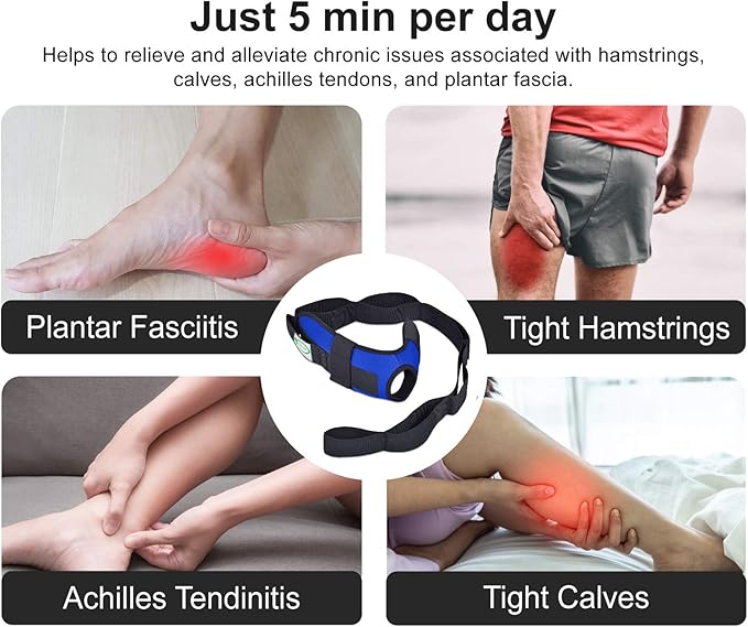 Foot & Calf Stretcher for Plantar Fasciitis, Includes Foot Massage Roller, Achilles Tendinitis, Foot Drop, Yoga Foot & Leg Stretching Strap