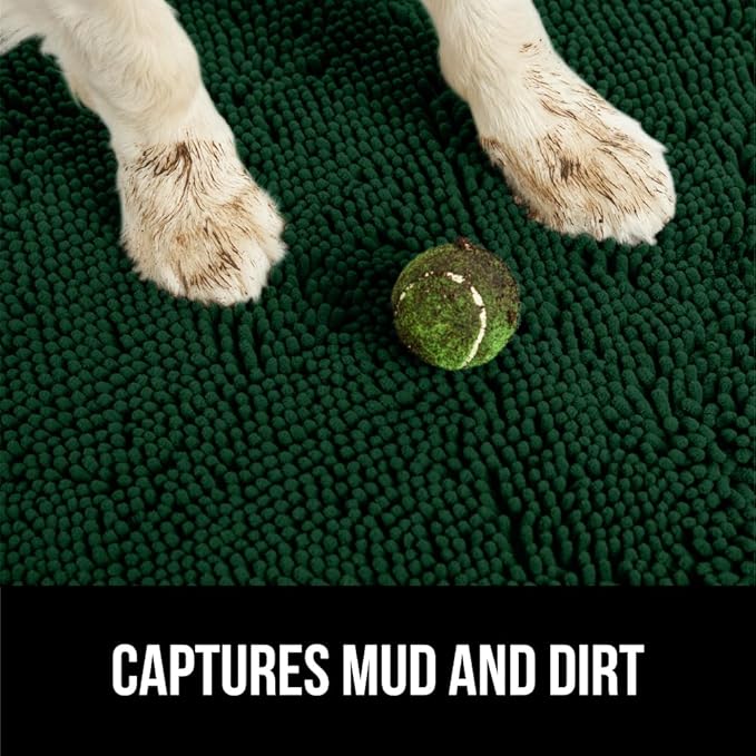 GORILLA GRIP SoakSTOPPER Dog Door Mat, Machine Washable Rug Absorbent Doormat Captures Moisture Mud Dirt, Quick Dry Soft Chenille Entryway Rugs Indoor Entrance Mats for Dog Paws, 24x17 Deep Green