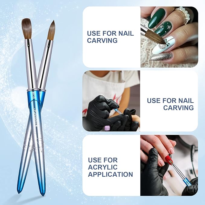 Acrylic Nail Brush Size 8,KEMEISI 100% Pure Kolinsky Nail Art Brushes Sturdy Handle Oval Shaped Acrylic Powder Nail Design Tools for Professional Manicure DIY Home Salon (Blue Gradient)