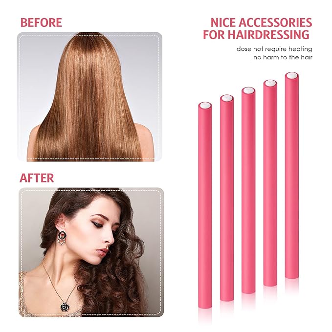 Syhood 30 Pcs Flexible Curling Rods 9.45 Twist Foam Rollers Soft Foam No Heat Hair Rods Rollers and 1 Steel Pintail Comb Rat Tail Comb for Women Long Short Hair(Pink,9.45 x 0.55 Inch)
