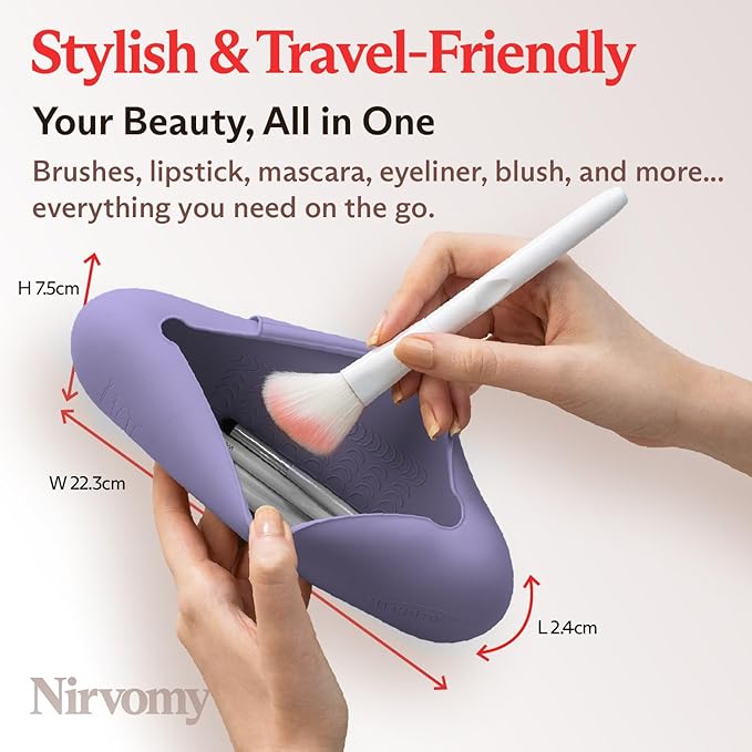 Travel Makeup Brush Holder, Silicone Makeup Brush Organizer, Dirt-Resistant Easy to Clean Makeup Brush Bag with Anti-Fall Out Magnetic Closure, Travel Essentials for Women (Lavender)
