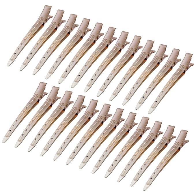 24 Packs Duck Bill Clips, Bantoye 3.35 Inches Rustproof Metal Alligator Curl Clips with Holes for Hair Styling, Hair Coloring, GS Brown