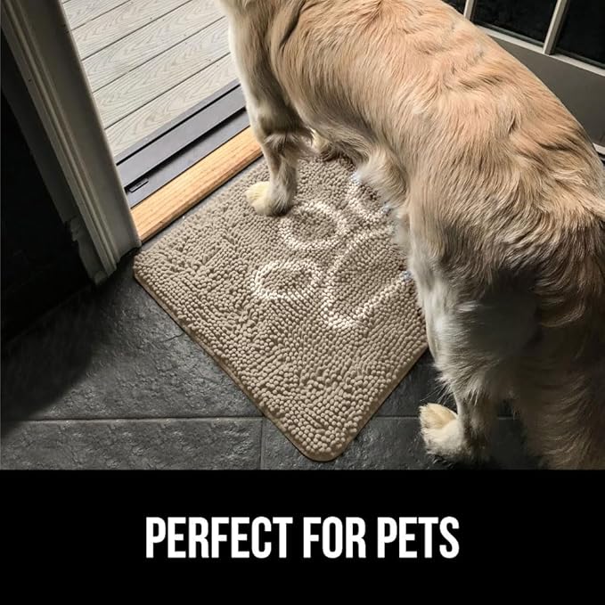 GORILLA GRIP SoakSTOPPER Dog Door Mat, 30x20 Machine Washable Rug Absorbent Doormat Captures Moisture Mud Dirt, Quick Dry Soft Chenille Entryway Rugs Indoor Entrance Mats for Dog Paws, Beige Ivory