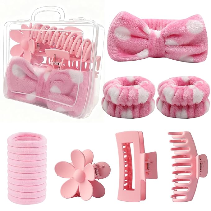 16 Pcs Skincare Headband Set, Face Washing Headband with Wristbands, Hair Claw Clips & Hair Ties, Spa Headbands for Women Girls, Perfect for Facial, Makeup, Shower, Gift Ready Bo