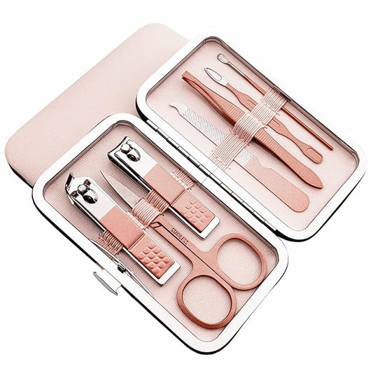 QURIPE 7pcs Manicure Set, Nail Clippers Kit, Stainless Steel Manicure Kit, Nail Clipping Tools Portable Travel Grooming Kit, The Best Gift with Luxurious Case(Rose Gold)