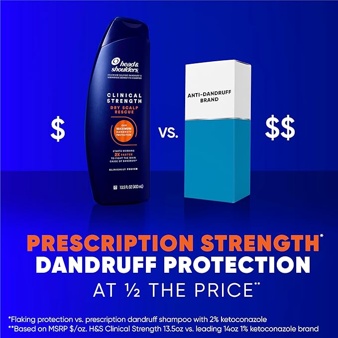 Head & Shoulders Anti-Dandruff Shampoo, Clinical Strength Dry Scalp Rescue Shampoo Twin Pack, 1% Selenium Sulfide, Seborrheic Dermatitis Relief, Dry Scalp 13.5 fl oz Each