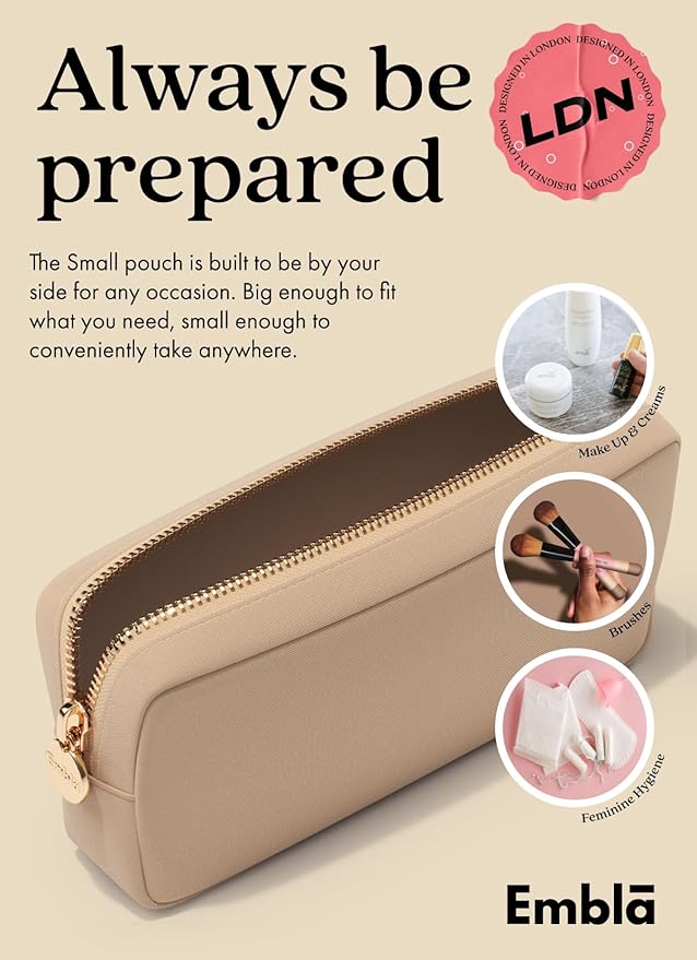 Makeup Bag Travel Cosmetics Pouch and Toiletry Bag, Nylon Zipper Pouch Purse, Cute Make Up Organizer Storage Tote for Women Girls, Waterproof Travel Skincare Case, Small Makeup Bags, Sand
