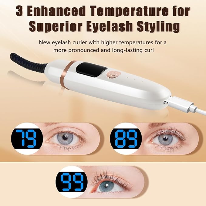 Heated Eyelash Curlers with Battery Indicator, Electric Eyelash Curler 3 Temperature Modes LED Display USB Rechargeable Makeup Tools, Heated Lash Curler Ideal Christmas Gift for Women BAI710
