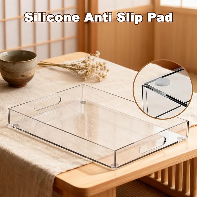 1-Piece Clear Acrylic Tray 12 * 16 Inches Suitable for Coffee Table Makeup Table Kitchen Countertop Acrylic Storage Tray Perfect for Gatherings Events Family Use with Handle,Easy to Carry