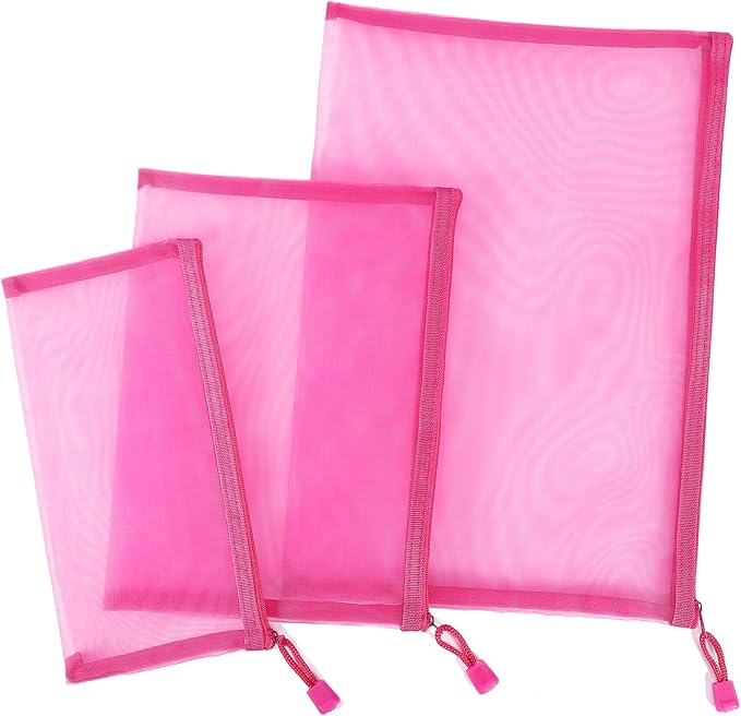 12 Pieces Zipper Nylon Mesh Pouch, Mesh Cosmetic Bags Makeup Bags Pencil Case, Multipurpose Travel Bags for Cosmetic School Office Supplies and Travel Accessories (Hot Pink, Assorted Sizes)