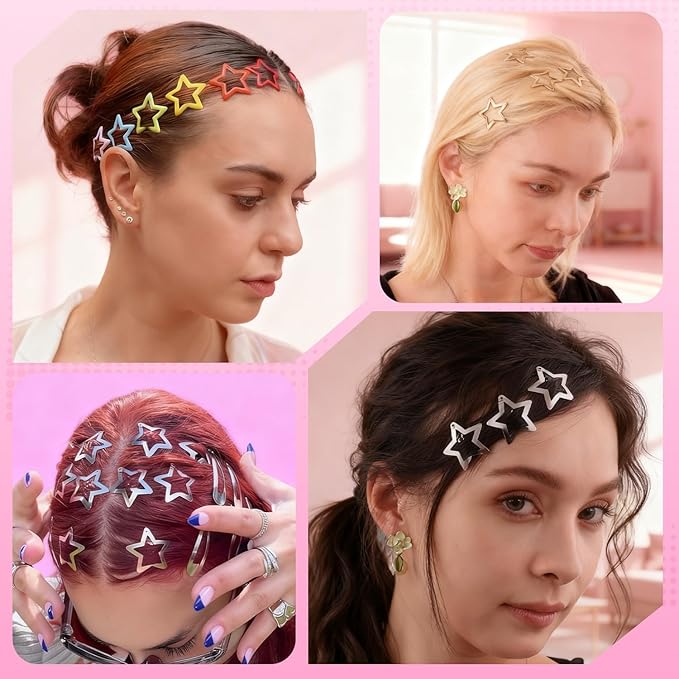 100 PCS Colorful Hair Clips, 1.18 Inch Y2K Accessories Star Hair Clips, Non-Slip Snap Small Star Colorful Barrettes Accessories for Girls Women, Fashion Cool Ornament Set for Rave Decor