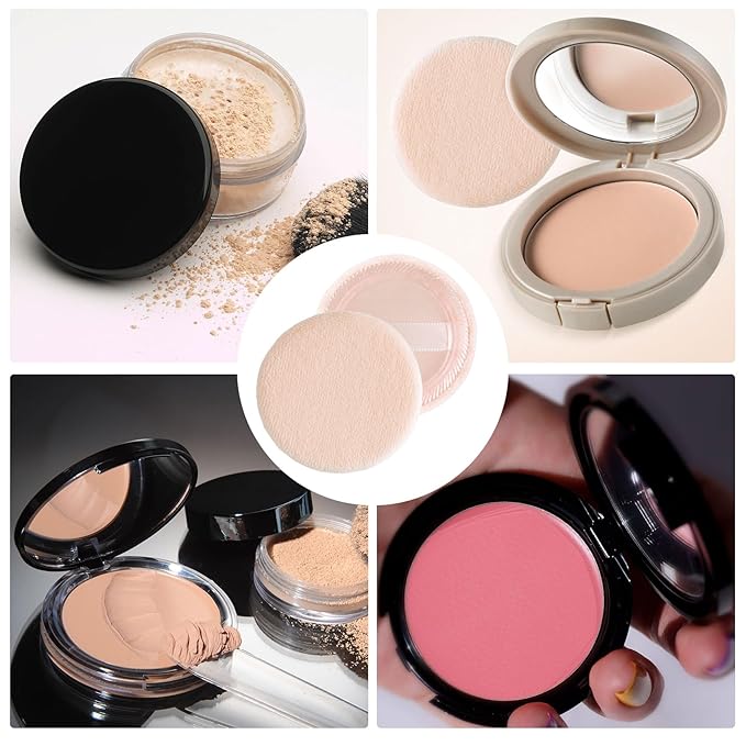 25 Pack 60mm Round Powder Puffs for Foundation Makeup Applicators, Soft Cotton Skin-Friendly Face Powder Sponge Velour Velet Puffs Pads for Cream Cosmetics