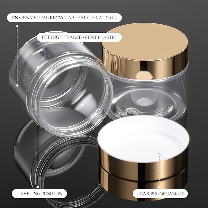 SATINIOR 6 Pack 6 oz Plastic Jars Containers with Lids Wide-mouth Refillable Leakproof Reusable Round Empty Jars for Travel Cosmetic Dry Food Spice Candy Cookie Home Kitchen Organizing(Gold)
