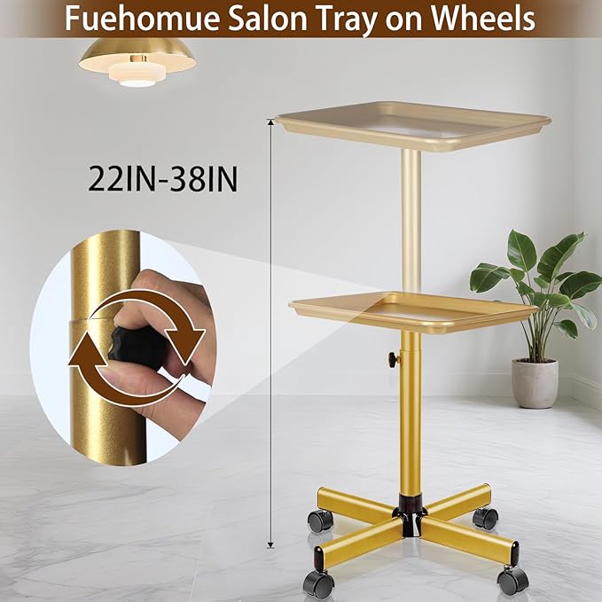 Salon Tray on Wheels, Rolling Tray with Adjustable Height, Metal Feet Salon Service Tray, Ideal Use As Tattoo Tray＆Dental Tray