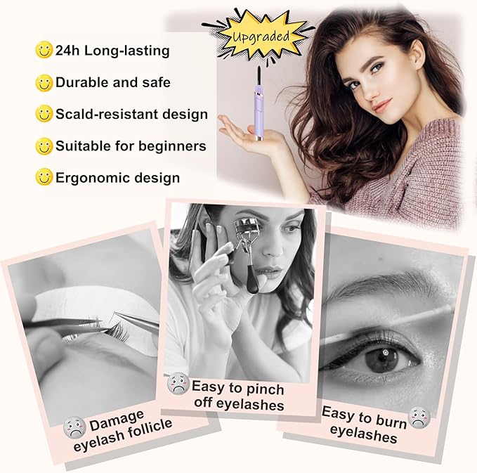 Heated Eyelash Curler, Electric Eyelash Curler, Rechargeable Lash Curler for Makeup Natural Curling Eye Lashes and 24 Hours Long Lasting - Purple 2026 Updated New Model-P2