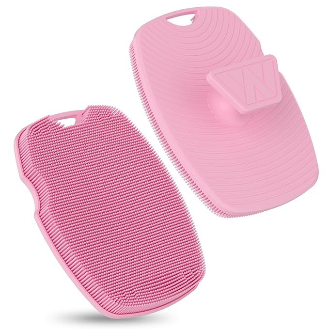Canroom Silicone Body Scrubber - Anti Zinc Infused-Highly Elastic Bristles Exfoliating Body Scrubber for Shower Body,Cellulite Reduction,Blood Circulation - Pink