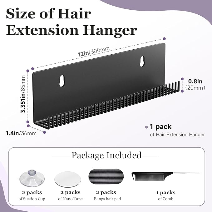 Hair Extension Hanger - Black Holder for Styling, Washing, Drying, Braiding, Display Rack for Clip-in, Wefts, Tape, Bundles, Hair Topper, Organizer/Storage
