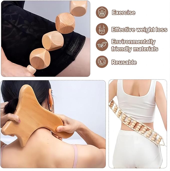 15 Pcs Wood Therapy Massage Tools Set Maderoterapia Kit Therapy Tools for Body Muscle Pain Relief Wooden Body Face Sculpting Tools Wood Roller Massager, Fascia Massage