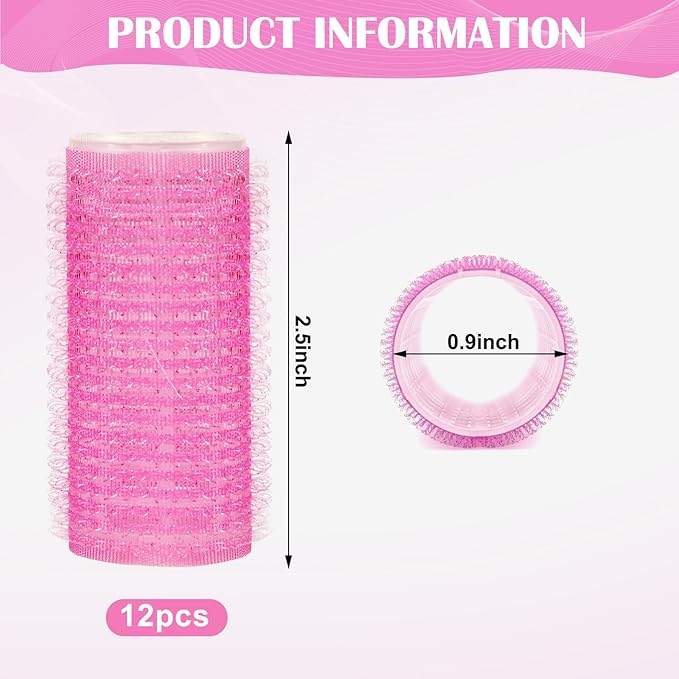 12 Piece Hair Roller Set with Clips, Self Grip Hair Rollers Hair Curler for Long Medium Short Hair, Random Color (2.5cm)