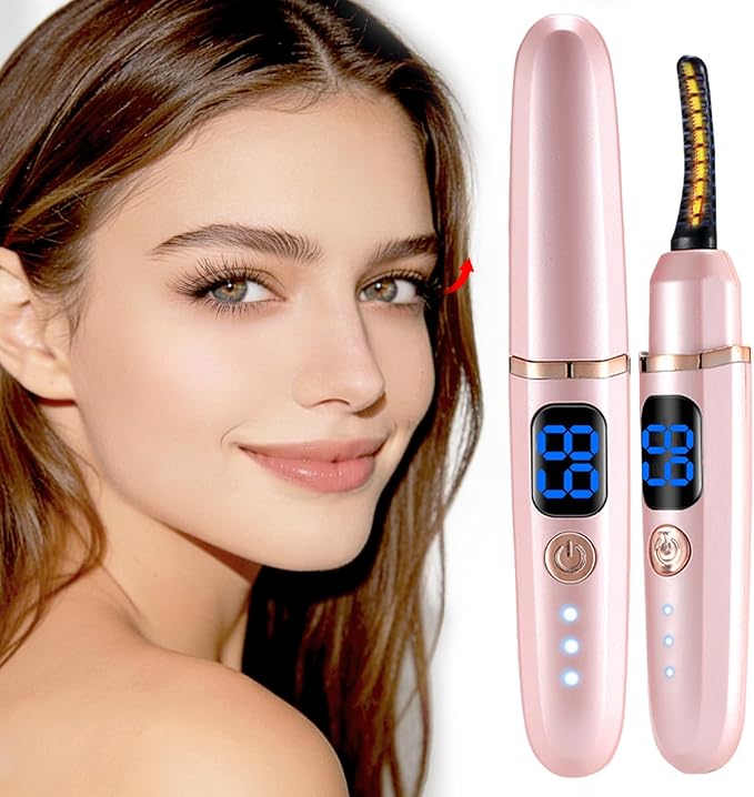 Heated Eyelash Curlers with Battery Indicator, Electric Eyelash Curler 3 Temperature Modes LED Display USB Rechargeable Makeup Tools, Heated Lash Curler Ideal Christmas Gift for Women (Pink)