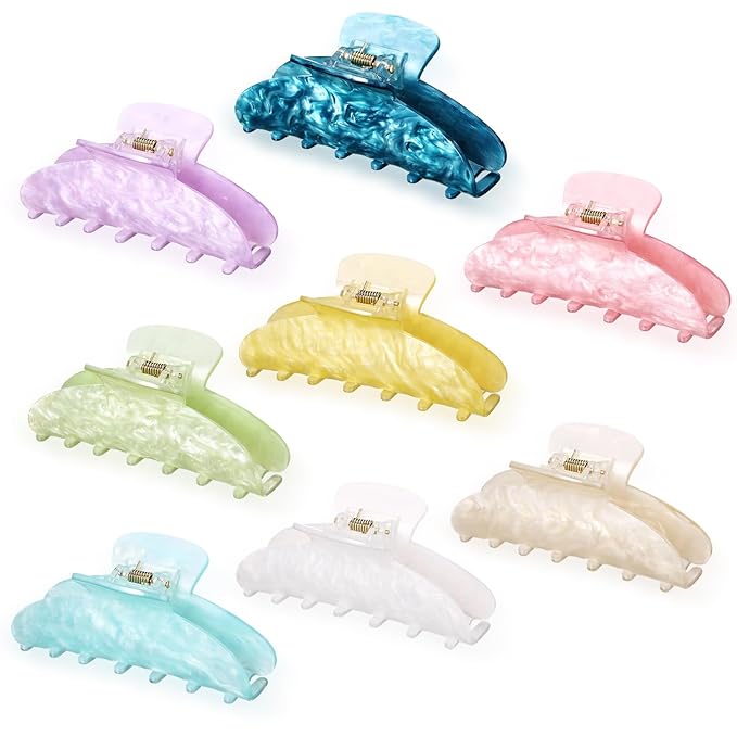 8 Pcs Large Acrylic Hair Claw Clips for Women Non-slip Strong Hold Jaw Clamps for Thick Thin Hair(Marble,Lush Color)