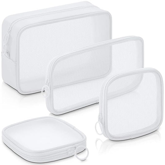 Weewooday 4 Pcs Mesh Makeup Bag Mesh Cosmetic Bag Travel Toiletry Pouch with Zipper Mini Makeup Cosmetic Purse for Daily Accessory(Small, Large, Medium,White)