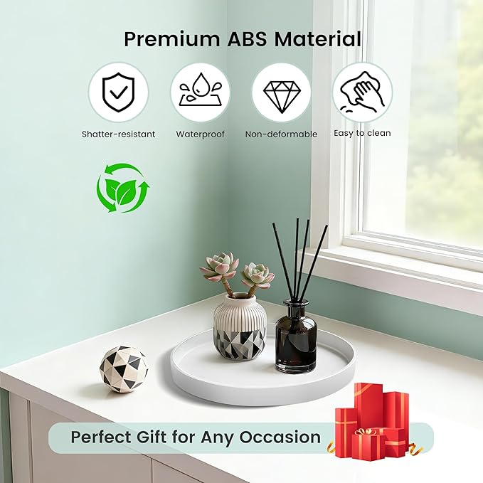 2 Pack 8" Bathroom and Vanity Tray, ABS Bathroom Counter Organizer， Coffee Table Decor for Perfume, Candles, Keys &More. Kitchen Countertop Organizer, Decorative Tray Soap Holder, White