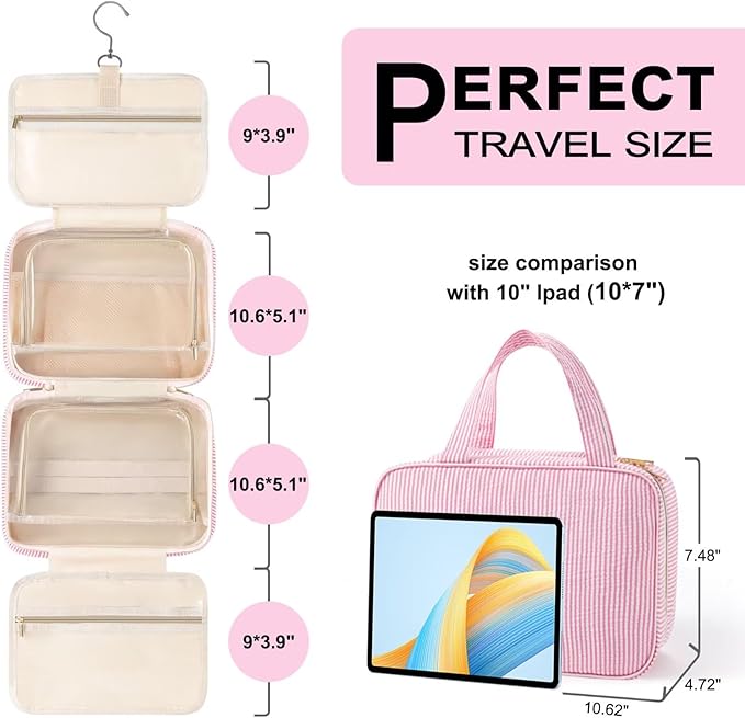 TOPEAST 2025 Graduation Gifts for Her - Hanging Toiletry Bag for Women, Travel Toiletry Bag Makeup Bag, Personalized Travel Essentials for Women - Letter G, Pink