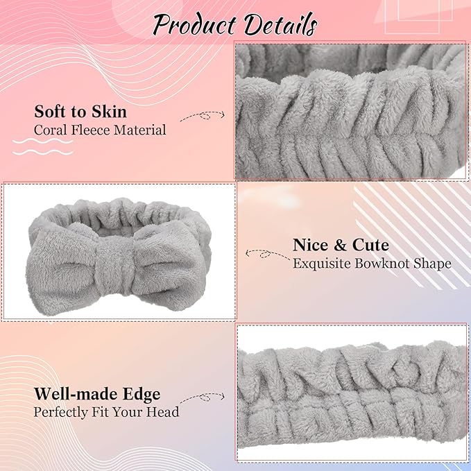 Jexine 24 Pcs Facial Spa Headband Makeup Headbands Bulk Bow Hair Head Band Fluffy Plush Spa Headband for Women Washing Face Shower Cleansing(multicolor,Sweet Style)
