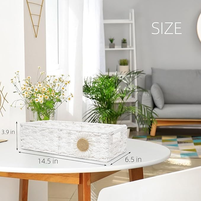Toilet Paper Basket for Tank Top Bathroom Decor Baskets for Organizing Bathroom Tray for Counter Storage Basket for Bathroom Organizer-White