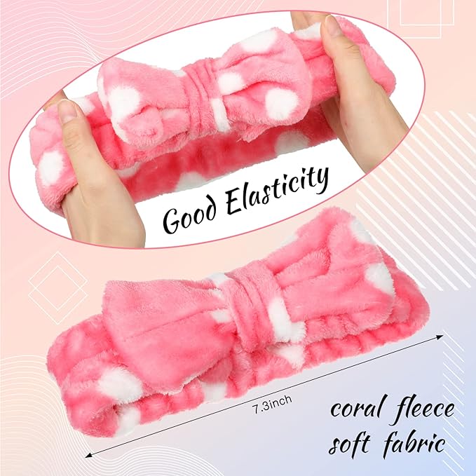 Jexine 24 Pcs Facial Spa Headband Makeup Headbands Bulk Bow Hair Head Band Fluffy Plush Spa Headband for Women Washing Face Shower Cleansing (Minimalist Color,vintage style)