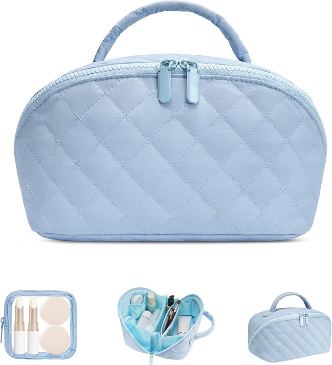 Makeup Bag, Quilted Makeup Bag, Puffy Travel Make up Bags, Cosmetic Organizer Bag, Waterproof Toiletry Bag for Women