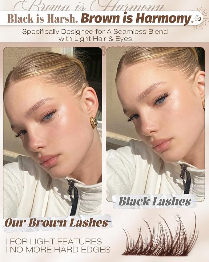 Brown Lash Clusters Kit 8-12MM Natural Cluster Eyelash Extensions Kit Wispy Cluster Lashes Dark Brown Individual Lashes C Curve Eyelash Clusters Short 144Pcs Pestañas Postizas Marrón