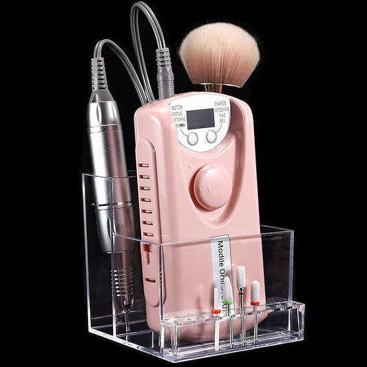 Noverlife 10 Holes Mini Nail Drill Machine & Bits Storage Box, Transparent Nail Drill Grinding Bit Organizer, Plastic Nail Drill Tool Displayer Holder Case (Not Included Nail Drill Machine & Bit)