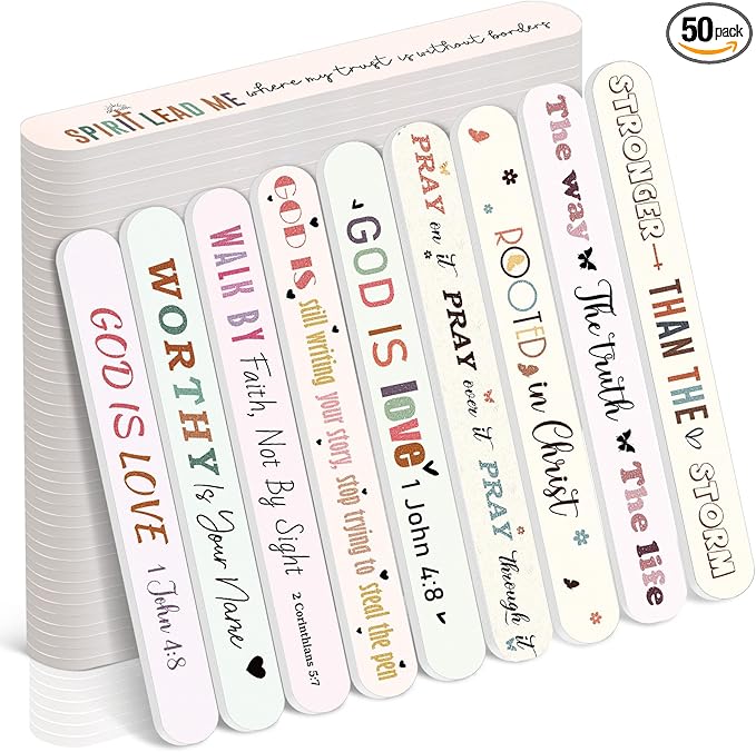 50 Pack Christian Gifts for Women Scripture Mini Nail Files Christian Party Favors Bible Verse Emery Boards Religious Small Gifts for Teacher Mother Employee Staff Coworkers Office Supplies