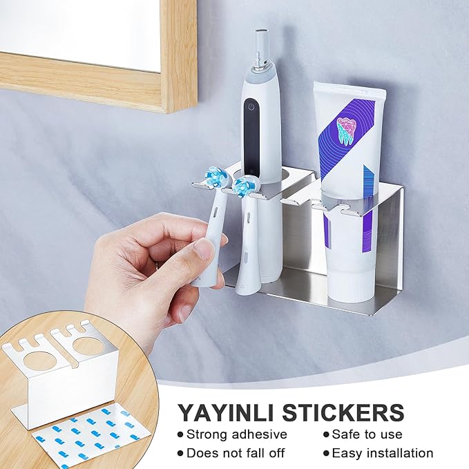 Toothbrush Head Holders, Electric Tooth Brush Head Holder, Wall Mounted Toothpaste Holder for Bathrooms Shower, Adhesive Tooth Brushing Holder Razor Holder Organizer Storage (Silver)