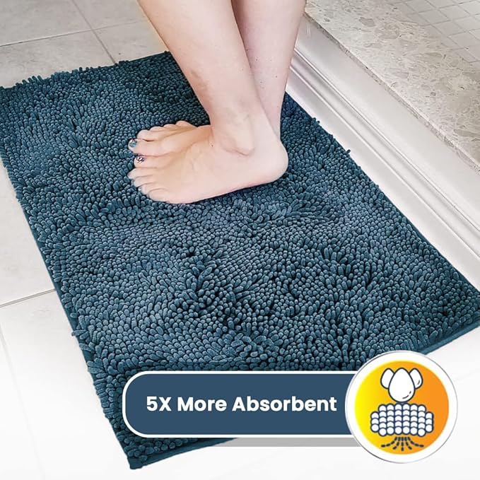 Muddy Mat® 2-Piece Atlantic Blue Medium 30"X19" AS-SEEN-ON-TV Highly Absorbent Microfiber Door Mat, Bath Mat and Pet Rug, Non Slip Thick Washable, Soft Chenille for Kitchen Bedroom Indoor and Outdoor