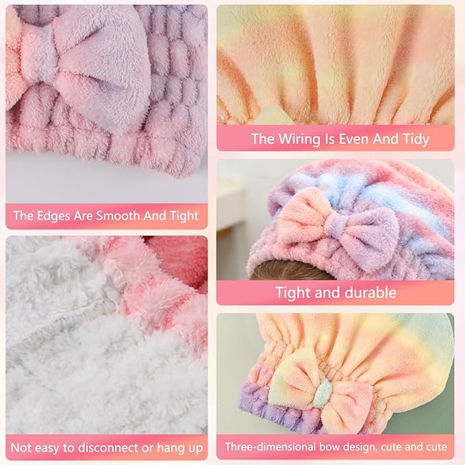 2PCS Super Absorbent Hair Towel Wrap for Wet Hair,Microfiber Hair Drying with Caps Bow Design,2026 New Fast Drying Hair Turban Wrap Towels Shower Cap for Girls and Women(Gradient Green)