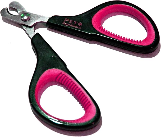 Cat Nail Clippers by Pet Republique – Professional Stainless-Steel Nail Clipper for Cats, Kittens, Hamster, Rabbits, Birds, & Small Breed Animals Claw Trimmer (Black+Pink)