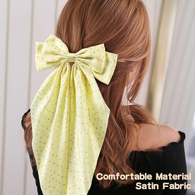 6 PCS Hair Bows for Women, Big Bow Hair Clips for Girls, Silky Satin Hair Bows Clips Oversized Long Tail, Large Cute Aesthetic Hair Accessories, Metal Bow Hair Clips Holiday Gifts