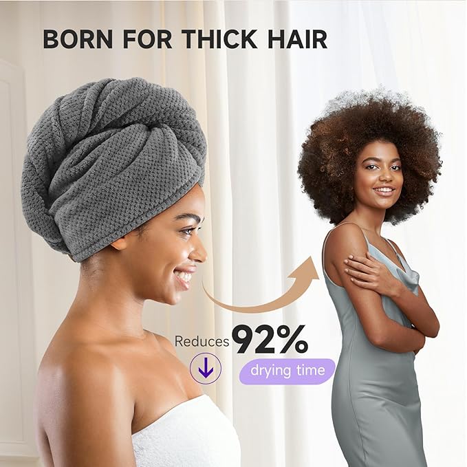 Umisleep 3 Pack Microfiber Hair Towel Wrap for Curly Hair, Super Absorbent Hair Drying Towel for Women, Kids, Hair Care Accessories, Hair Turban for Wet Hair (Grey, Camel, Brown)