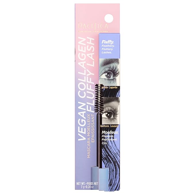 Pacifica Vegan Collagen Fluffy Lash Mascara – Black Thickening & Lengthening Mascara with Plant Fibers, Full Fluffy Lashes, Vegan & Cruelty-Free, 0.24 oz