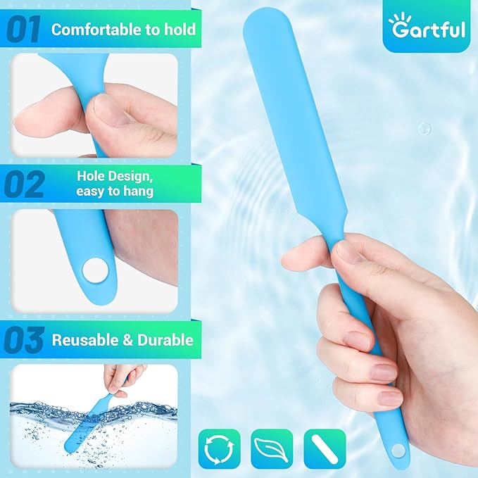Gartful 6PCS Silicone Stir Sticks Kits, 2pcs Spatula Scraper, 2pieces Large Silicone Sticks, 2pack Pointed Stir Rods, Reusable DIY Craft Tool for Mixing Resin, Paint, Liquid, Blue