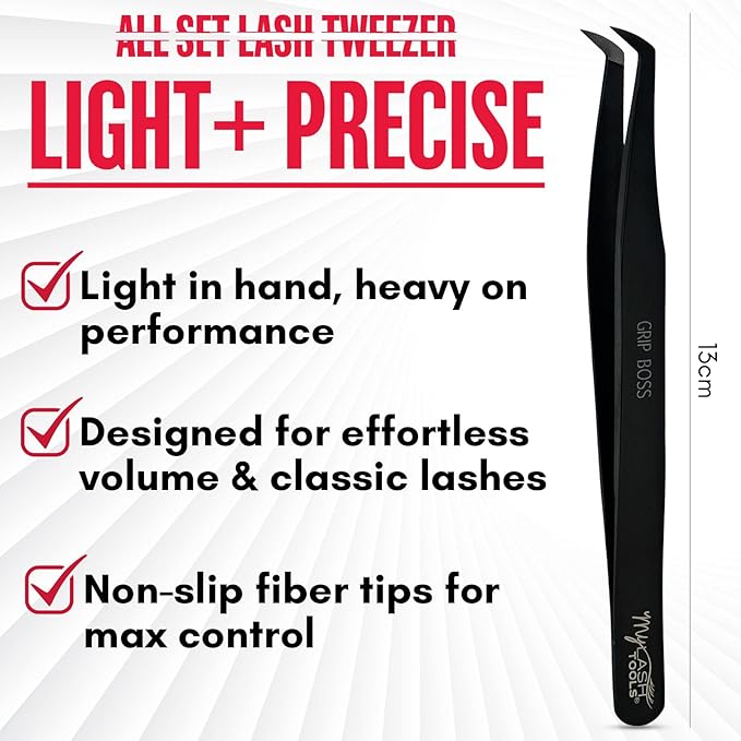 My Lash Tools Mega Boot Volume Fiber Tip Lash Tweezer – GRIP BOSS, Non Slip Soft Grip, Professional Volume Eyelash Extension Tweezers, Lash Artist Tool (Black)