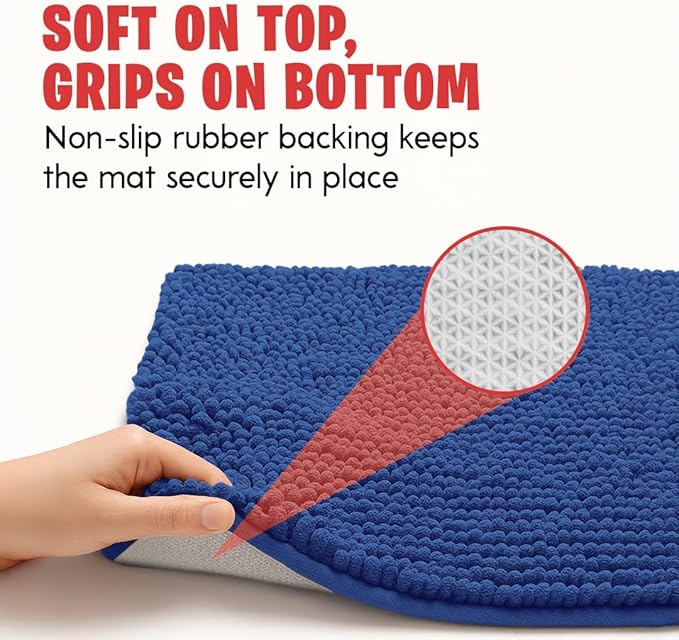 MudGuard Mat™ Dog Door Mat for Muddy Paws, Super Absorbent Microfiber, Non-Slip Indoor Mat, Quick Dry Chenille Mud Mat for Dogs & Entryway, Washable, Navy Blue 24" x 60"