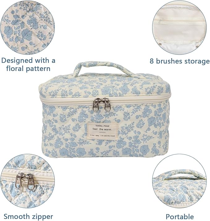 1pc Large Makeup Bag, Cute Cosmetic Bag for Women Girls, Floral Coquette Aesthetic Toiletry Bag, Travel Make Up Organizer Bag (Large Flower)