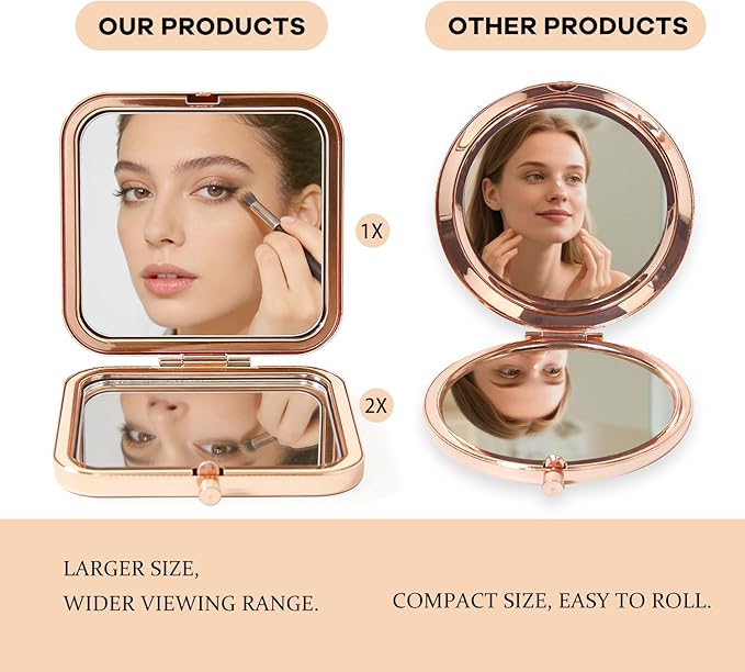 Cute Panda Travel Mirror with Comb, Double-Sided Mini Compact Makeup Mirror with 1x/2x Magnification, Rose Gold Portable Folding Mirror for Purse, Pocket & On-The-Go