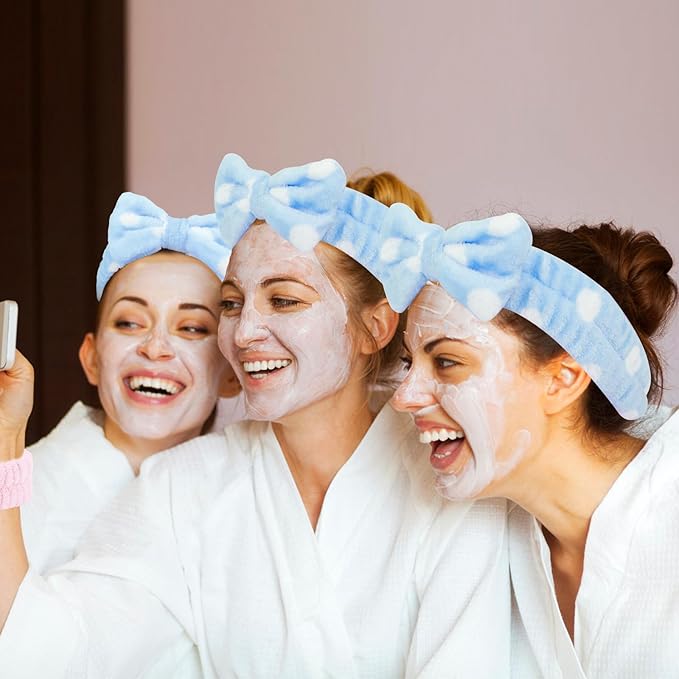 CIEHER 8 Pcs Spa Headbands for Women & Girls, Blue Dot Spa Headbands for Bachelorette Party, Sleep Party & Face Wash, Bachelorette Gifts for Bridesmaids
